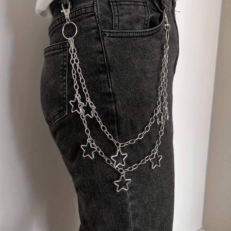 1pc Star Double Layer Waist Chain, Men's Decorative Pant Chain, Jeans  Trouser Chains, Hip Hop Rock Chain, Punk Retro Belt Chain